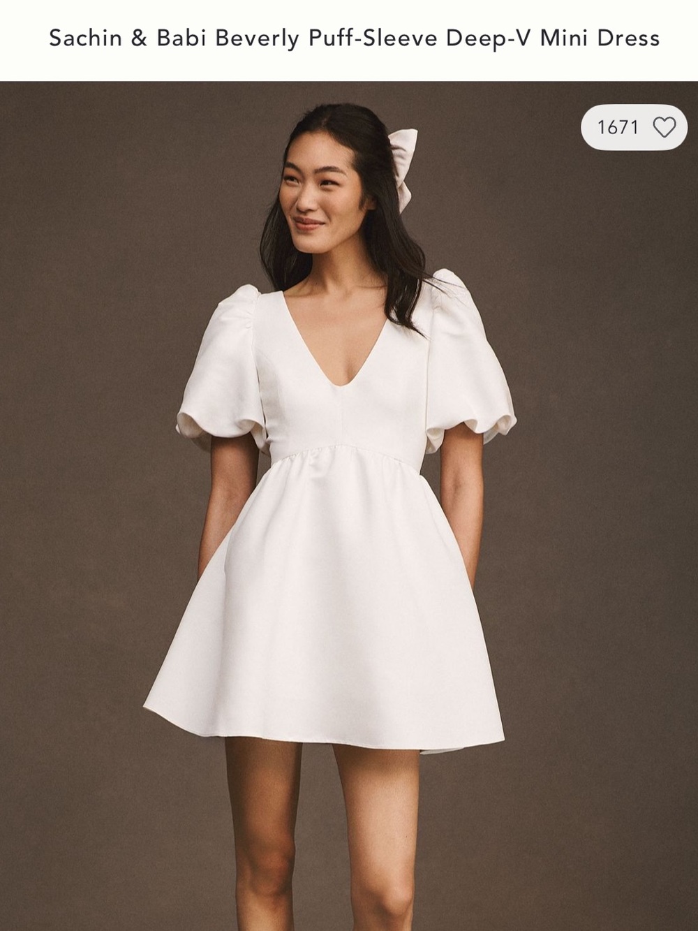 Sachin & Babi Puff Sleeve Deep-V Mini Dress
